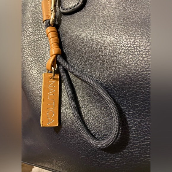 Nautica Faux Blue Pebbled Leather Double Handled Satchel Bag  & crossbody strap - Picture 8 of 8